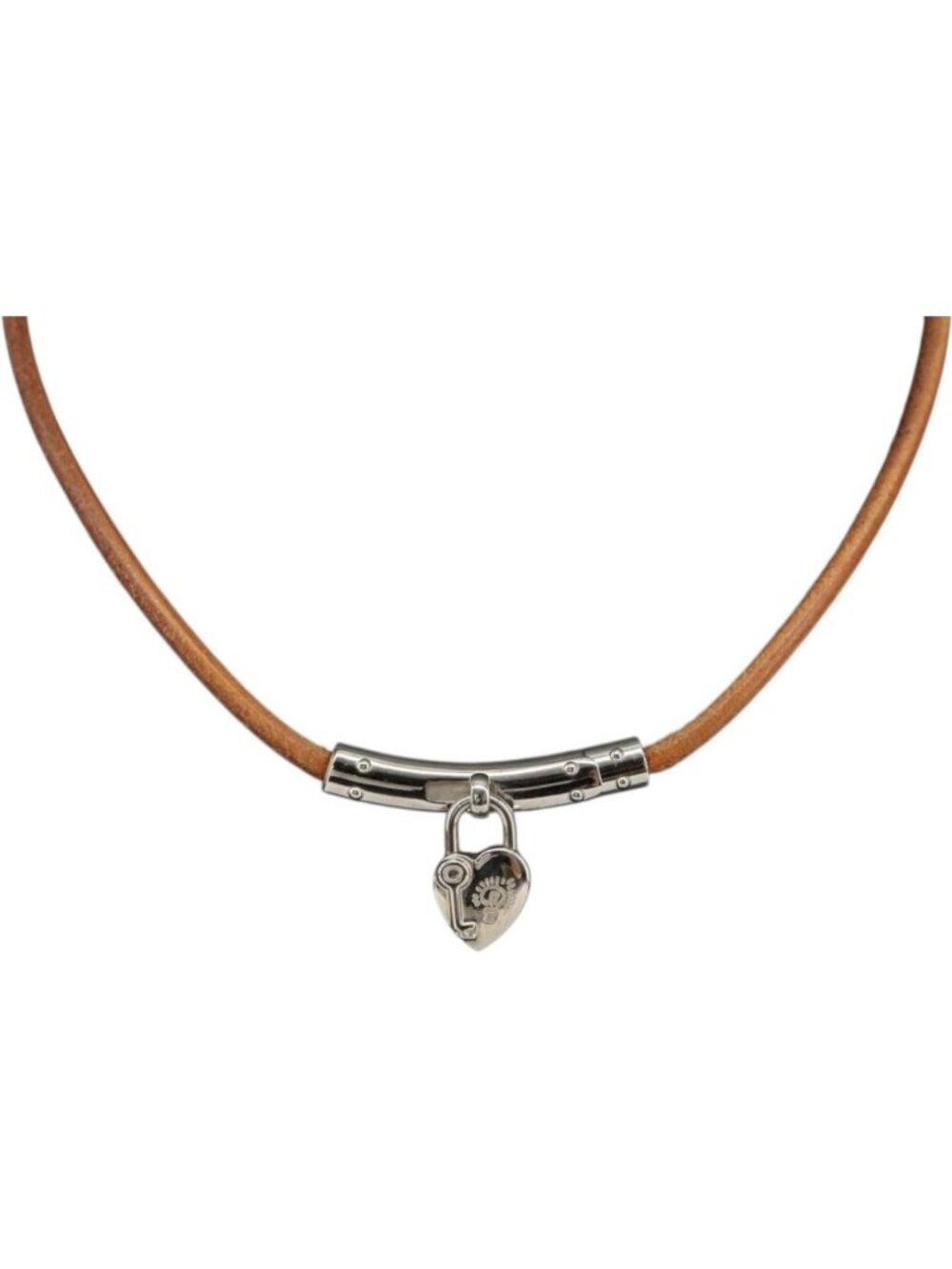 HERMES Choker Heart Cadena Viviride Leather Brown